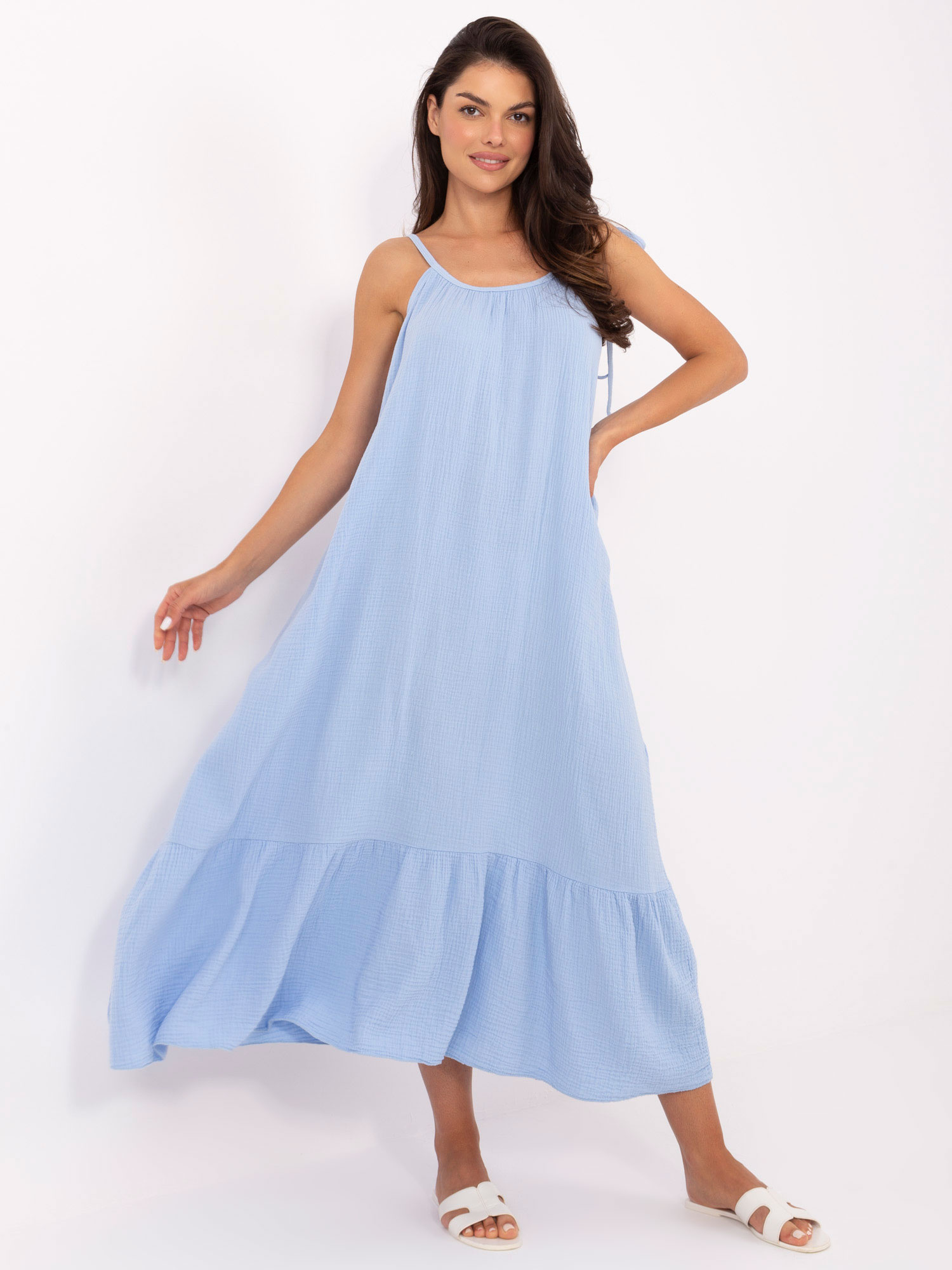 Nosečniška obleka iz muslina Bea light blue
